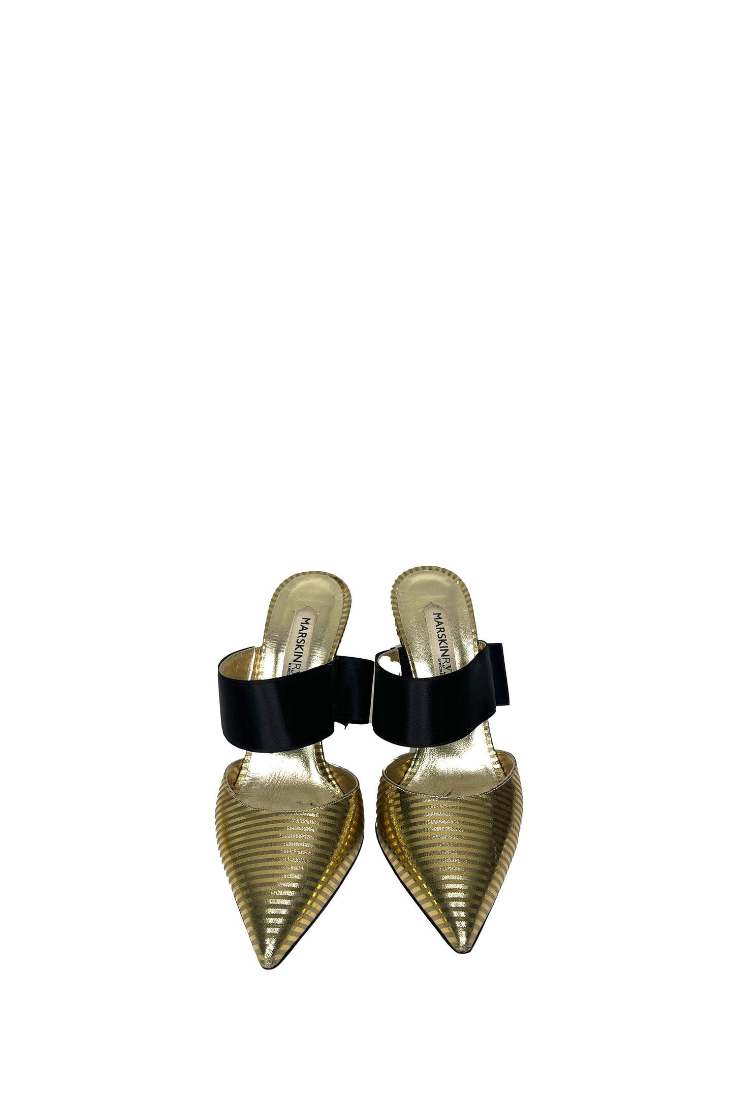 MARSKIN RYYPYY - Gold Mules With Black Ribbon - Size 38