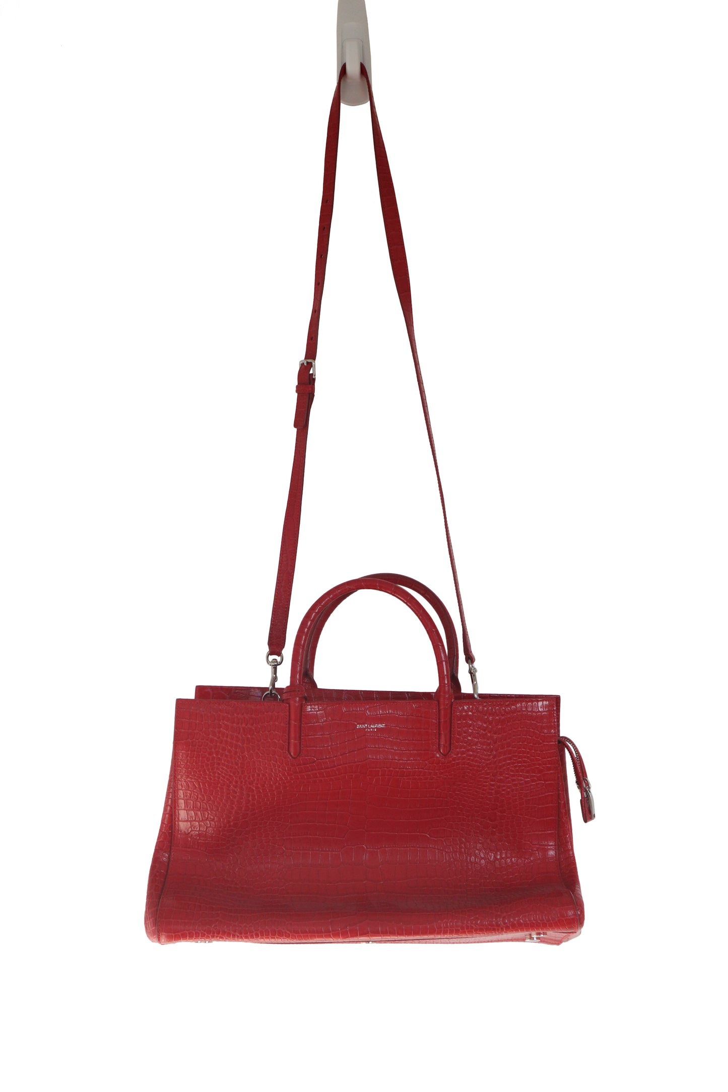 SAINT LAURENT - Red Croc Classic Sac de Jour Crossbody Bag