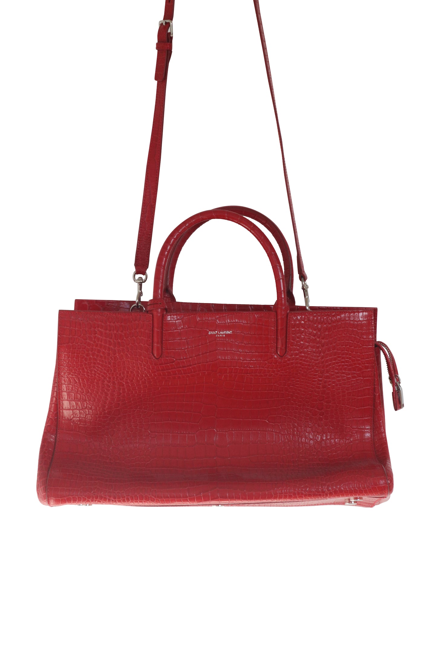 SAINT LAURENT - Red Croc Classic Sac de Jour Crossbody Bag