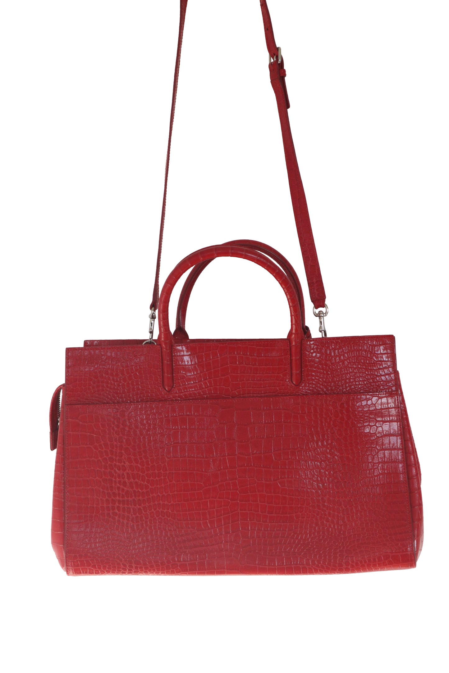 SAINT LAURENT - Red Croc Classic Sac de Jour Crossbody Bag