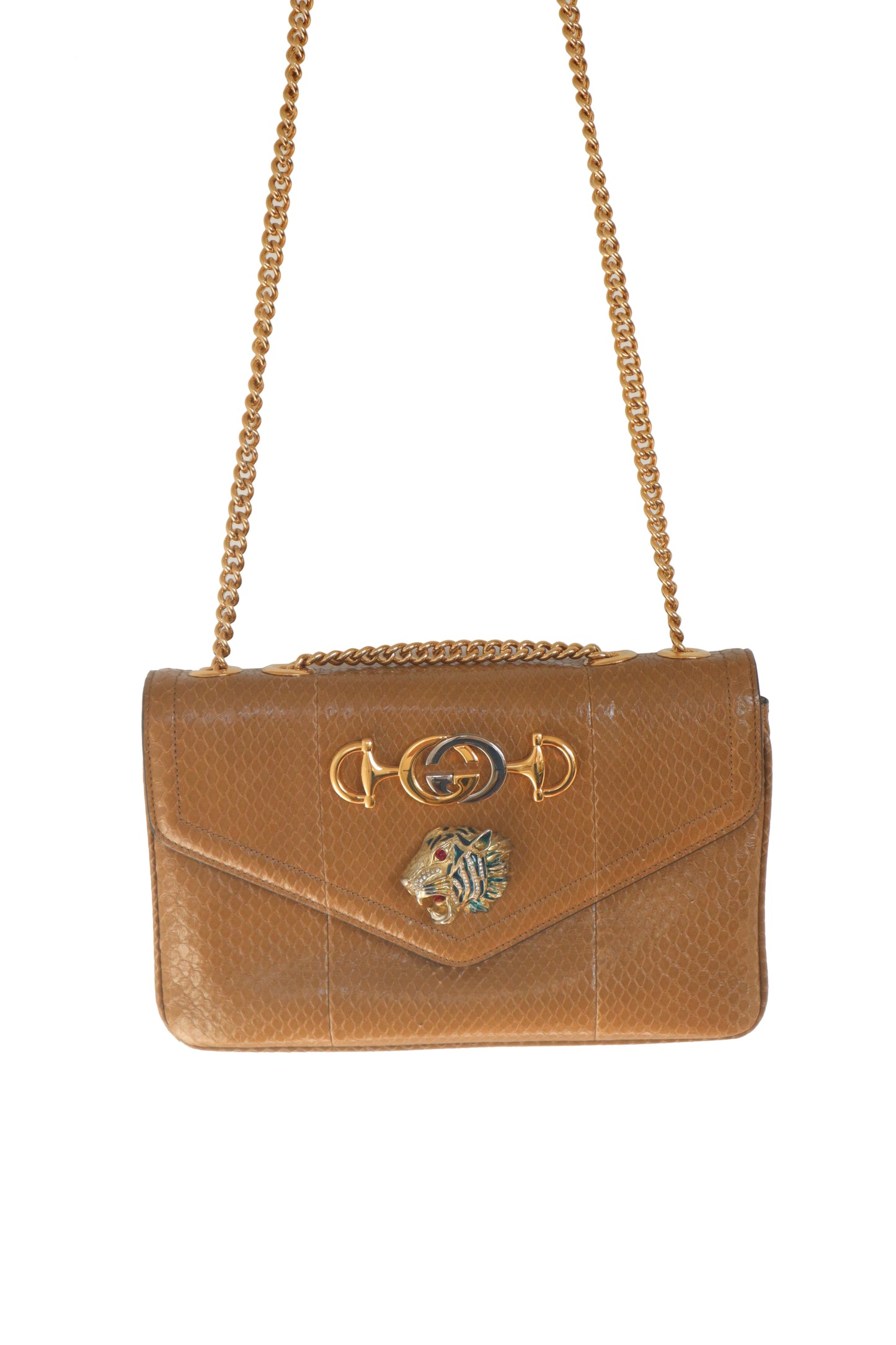GUCCI - Rajah Python Shoulder Bag w/ Gold Chain