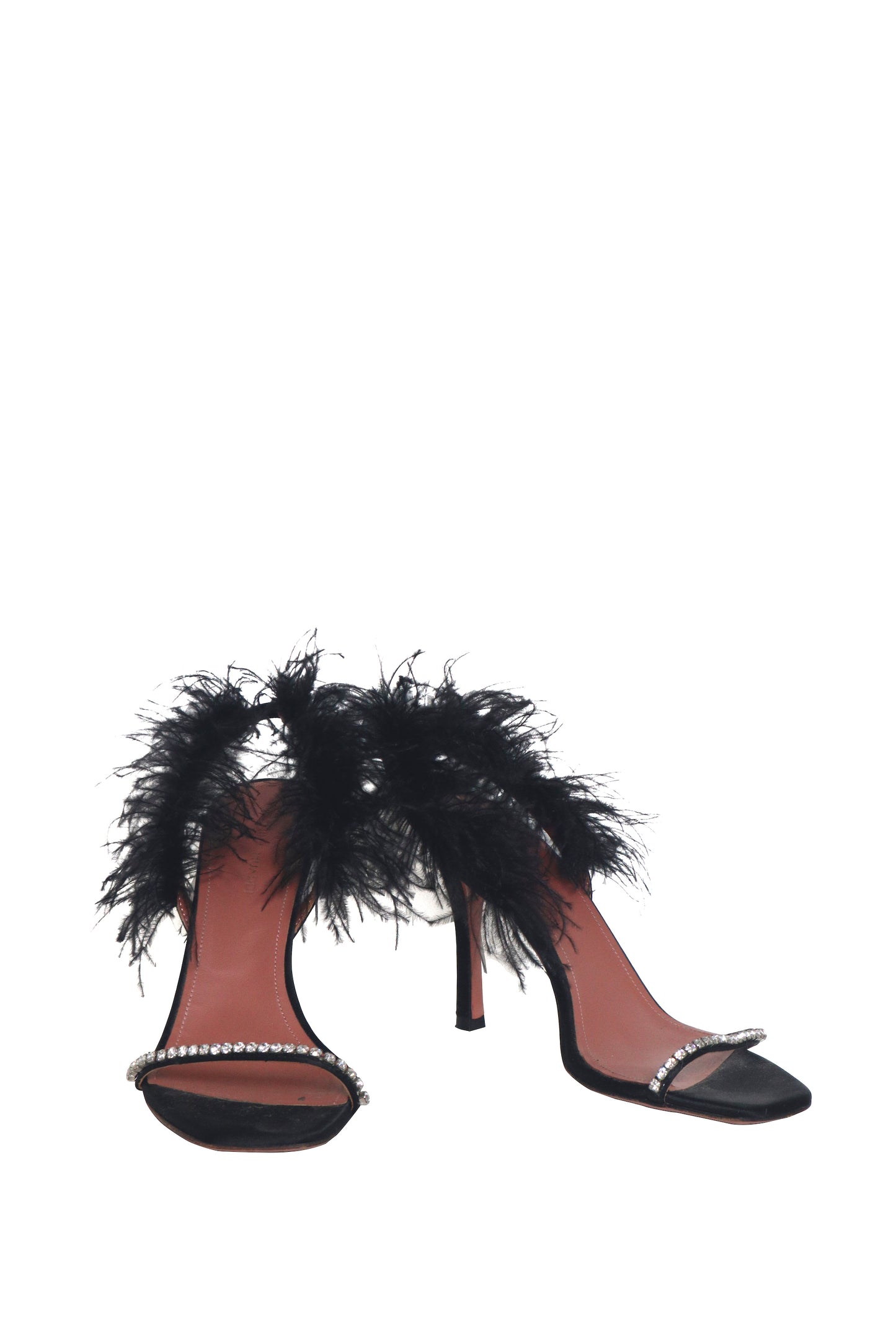 AMINA MUADDI - Black Feather Crystal Heels - Size 37.5