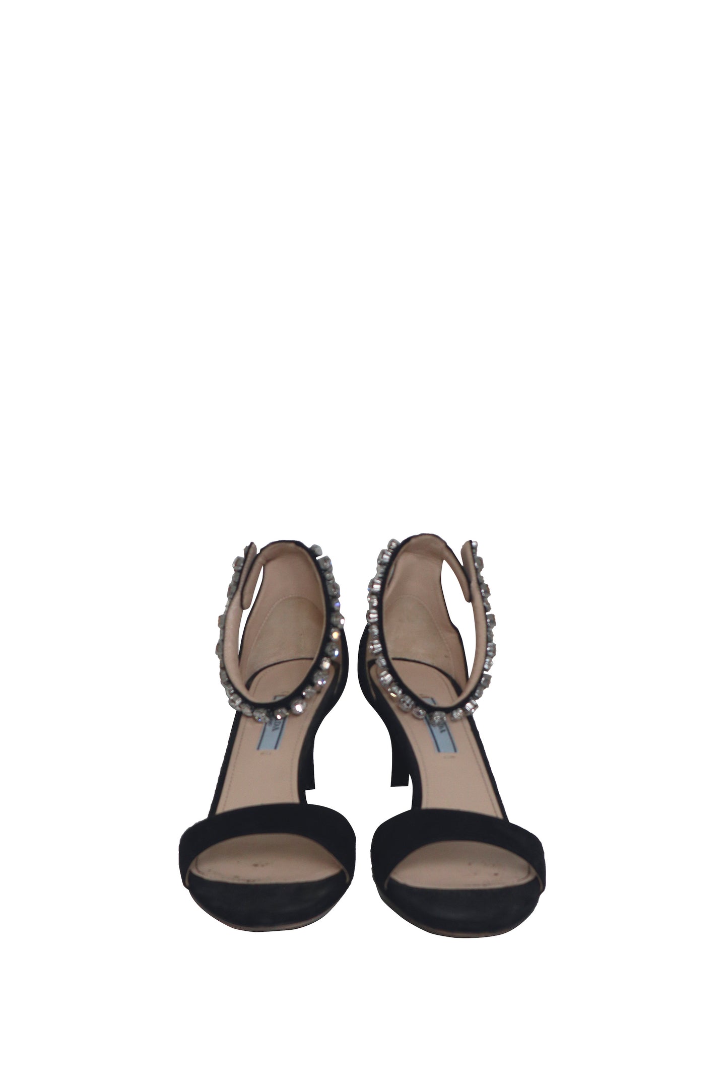 PRADA - Black Crystal Sandals Kitten Heel - Size 37.5