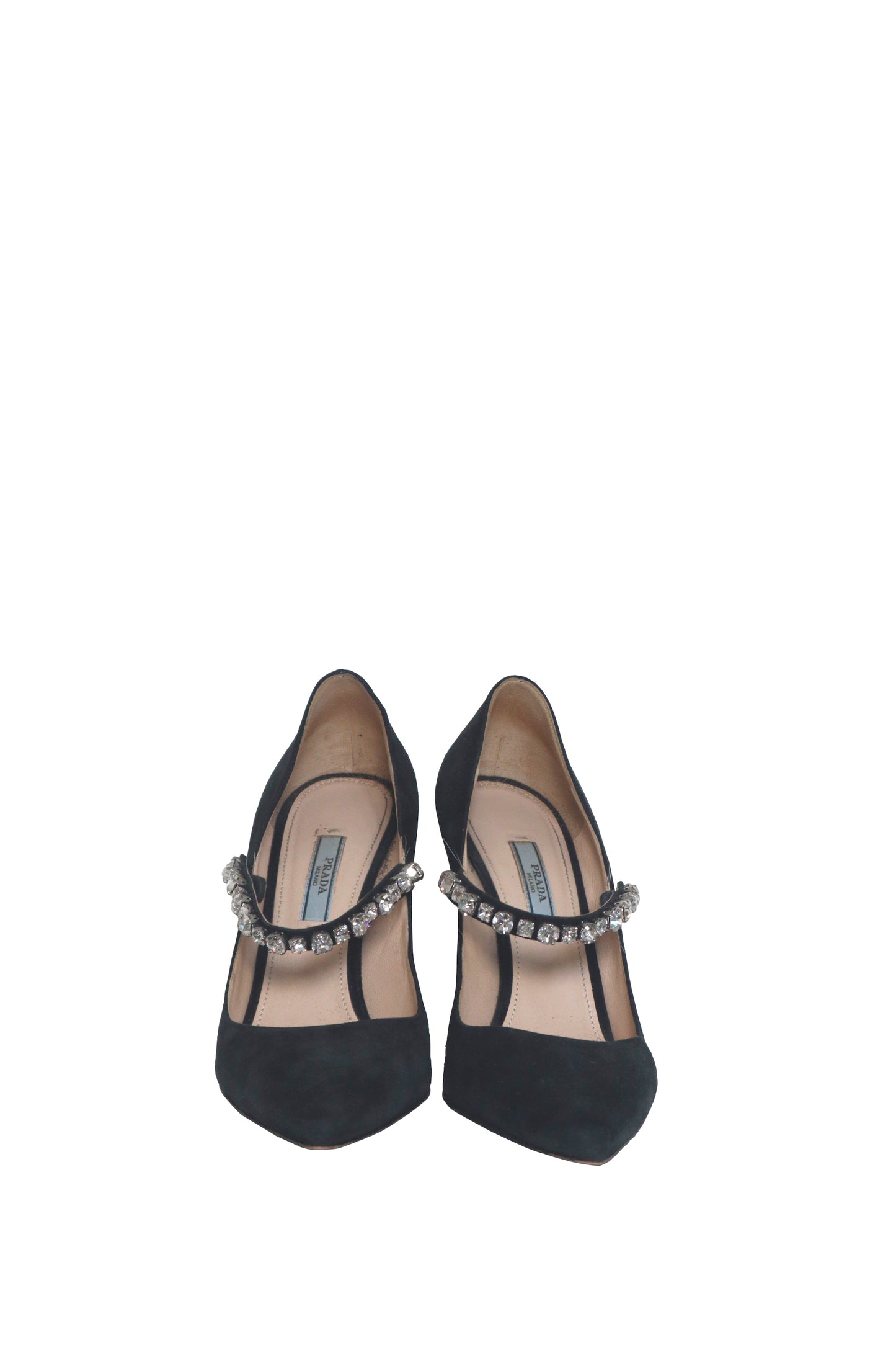 PRADA - Black Crystal Pointy Toe Heels- Size 37.5