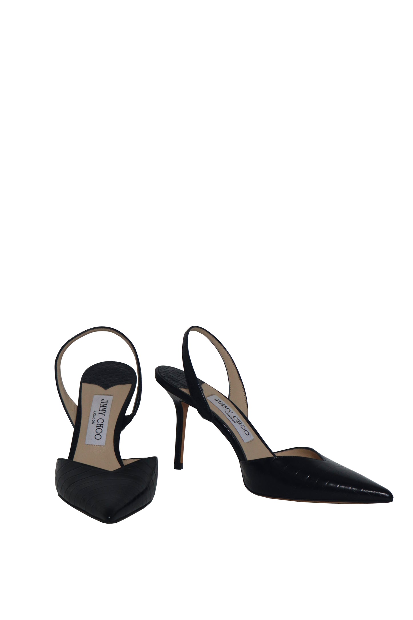 JIMMY CHOO - Black Croc Pointy Heels - Size 38