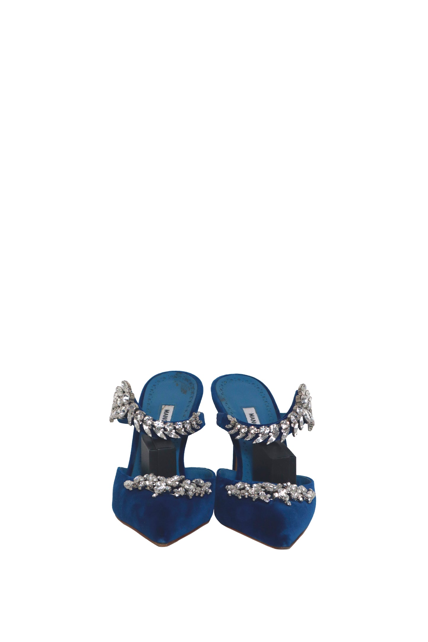 MANOLO BLAHNIK - Blue Velvet Crystal Heels - Size 38