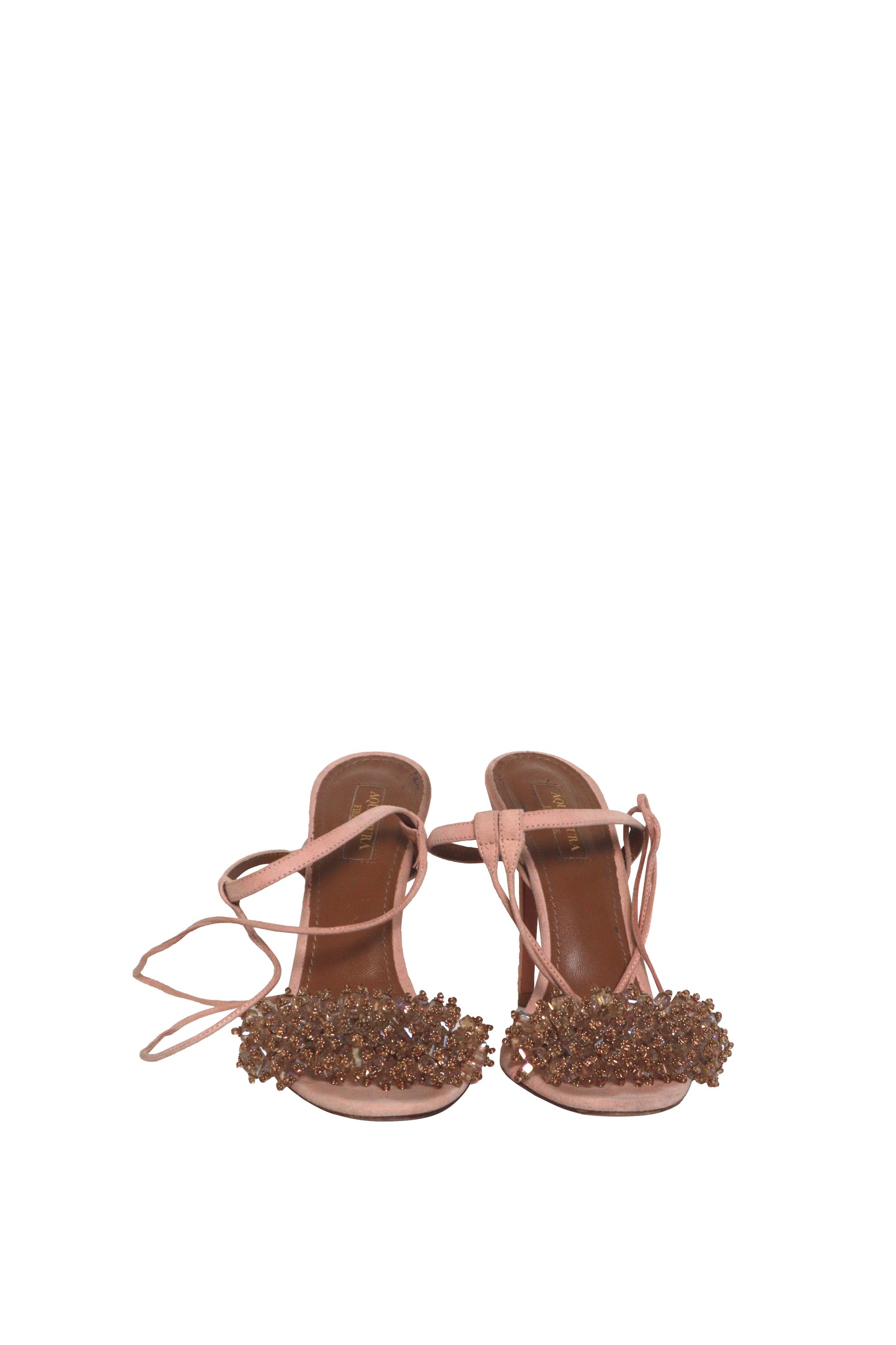 AQUAZZURA - Rose Gold Beaded Heels - Size 37.5