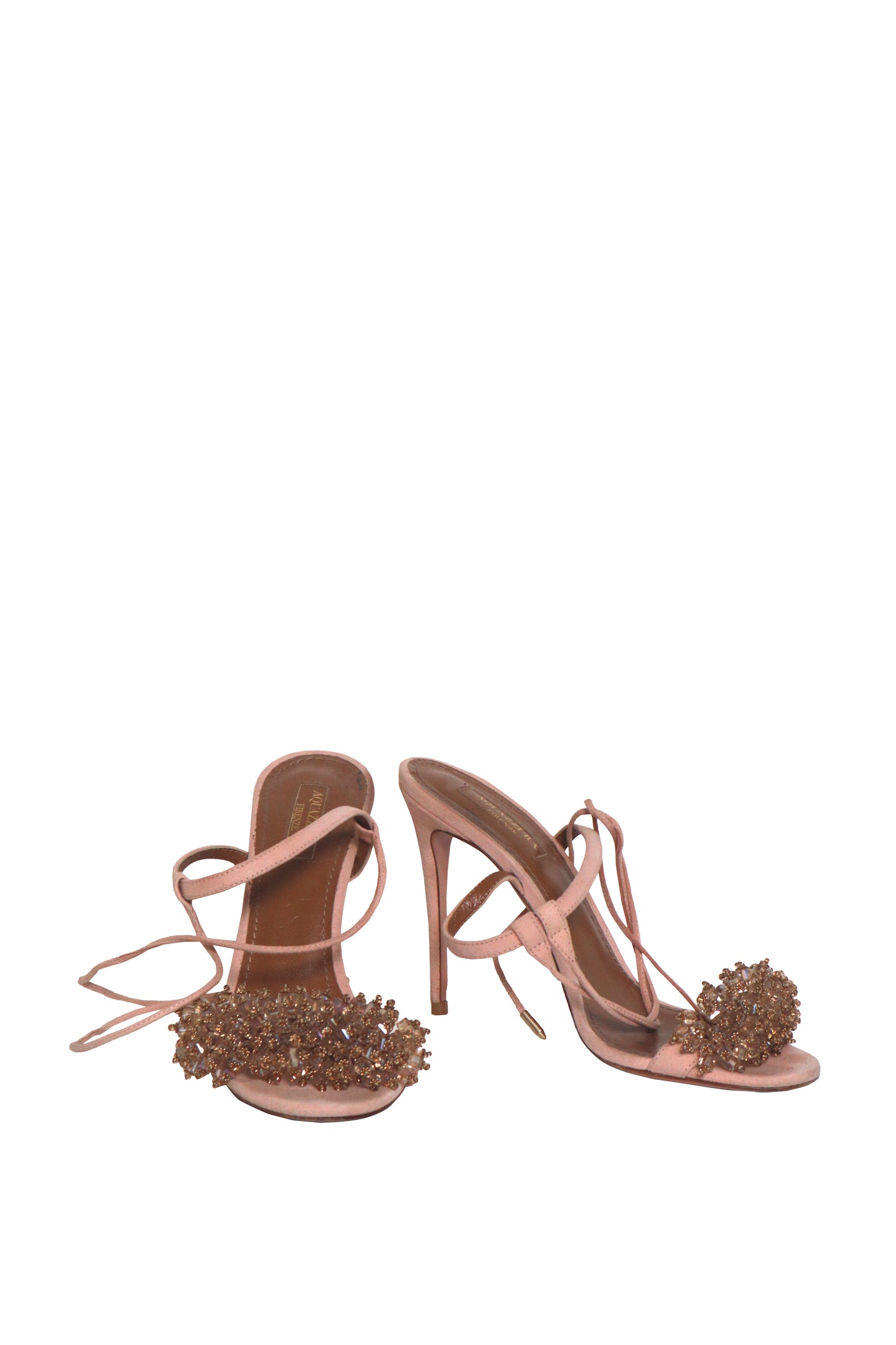 AQUAZZURA - Rose Gold Beaded Heels - Size 37.5