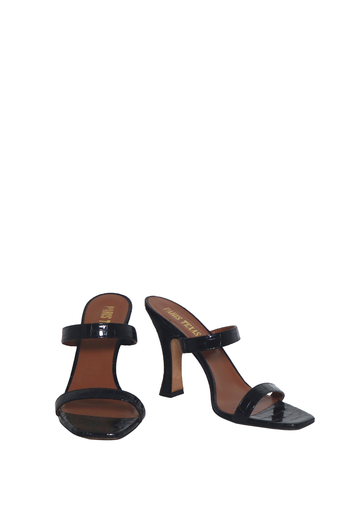 PARIS TEXAS - Black Croc Patent Sandal Heel - Size 39