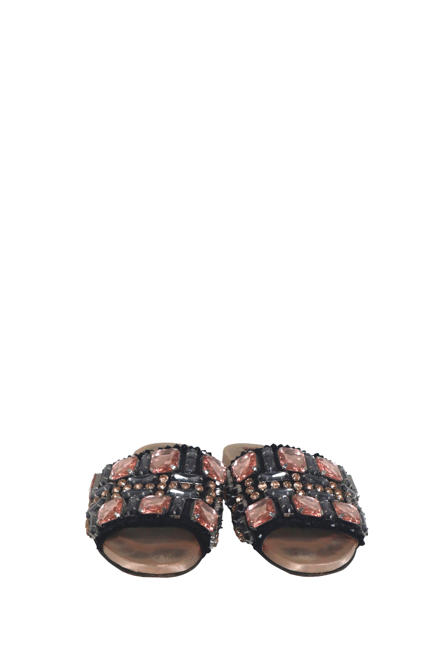 ROCHAS - Pink and Black Jewel Sandal - Size 37.5 (VERY WORN)