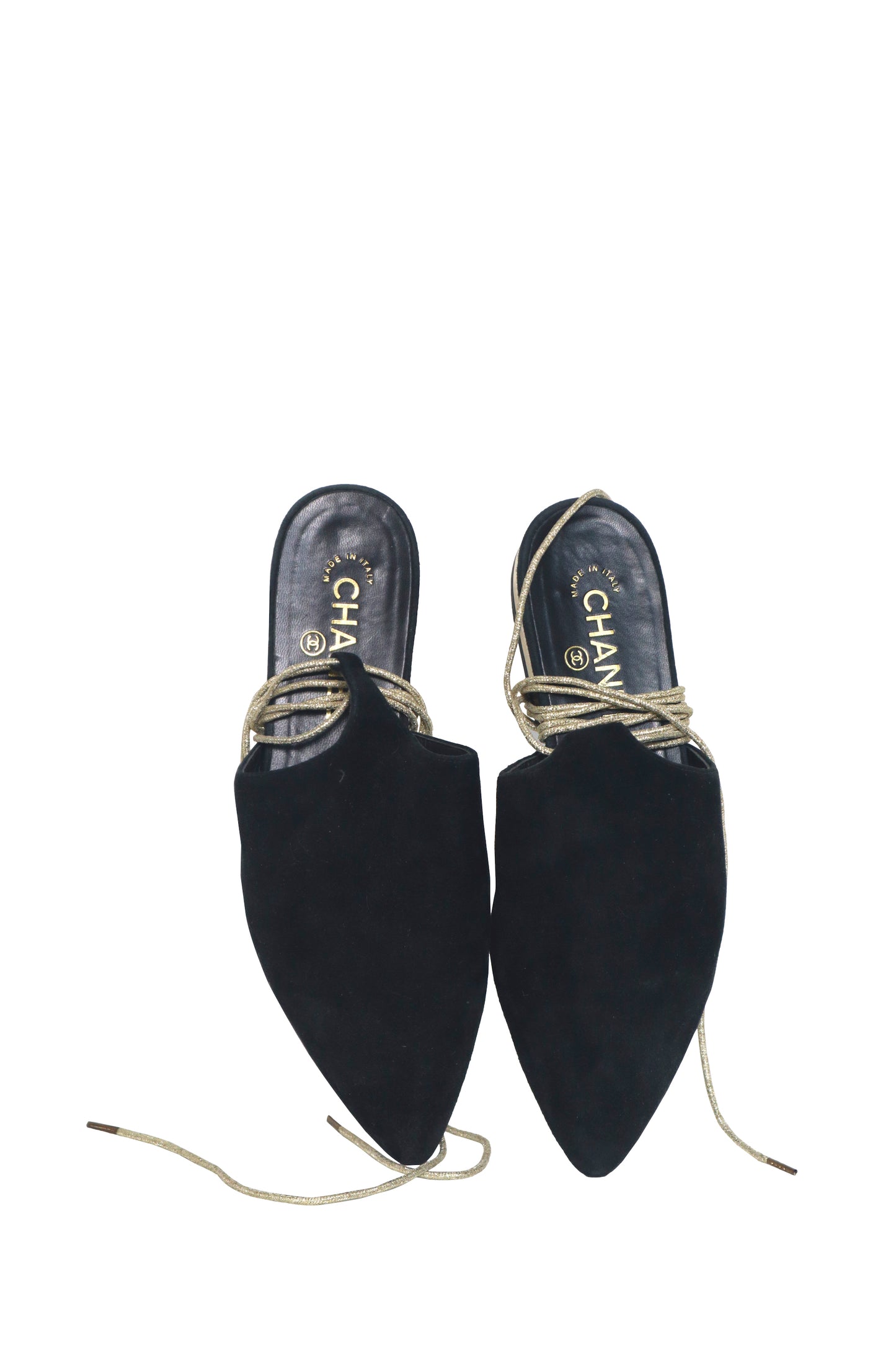 CHANEL - Black Suede Flats - Size 38