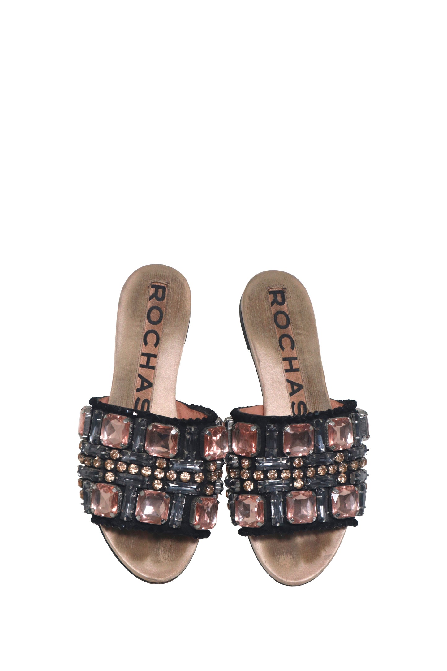 ROCHAS - Pink and Black Jewel Sandal - Size 37.5 (VERY WORN)