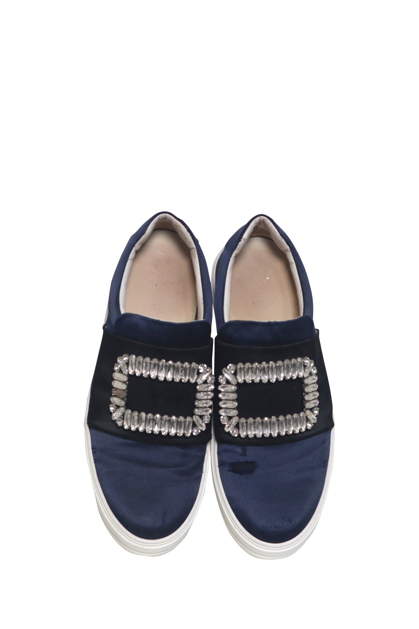 ROGER VIVIER - Navy Crystal Slip Ons - Size 38