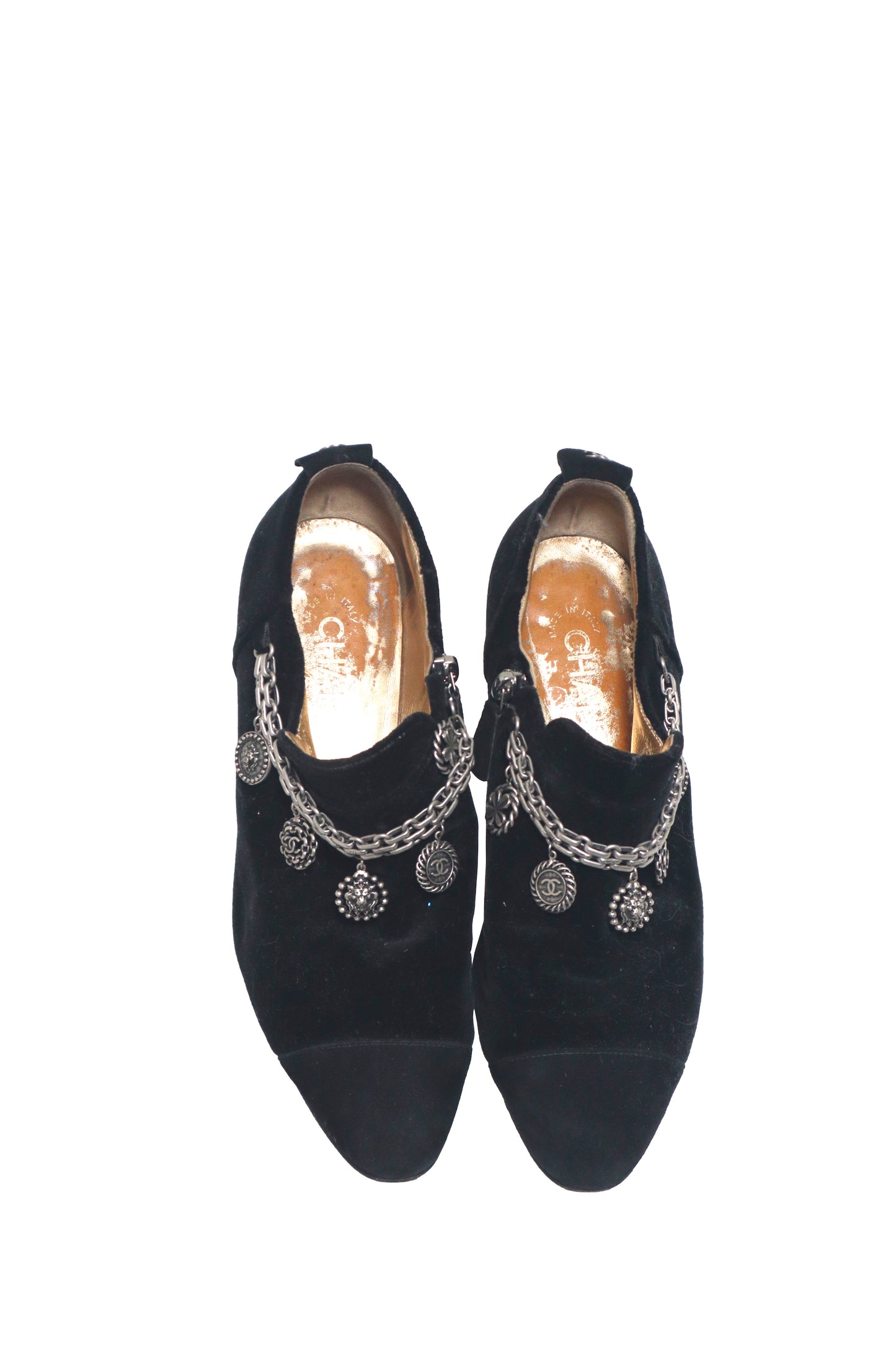 CHANEL - Booties w/ Silver Charms - Size 38