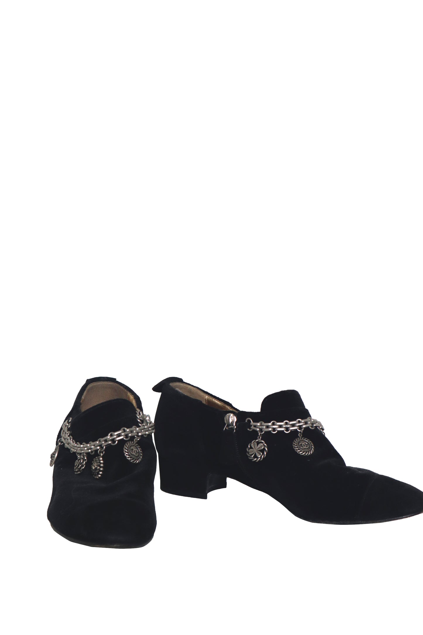 CHANEL - Booties w/ Silver Charms - Size 38