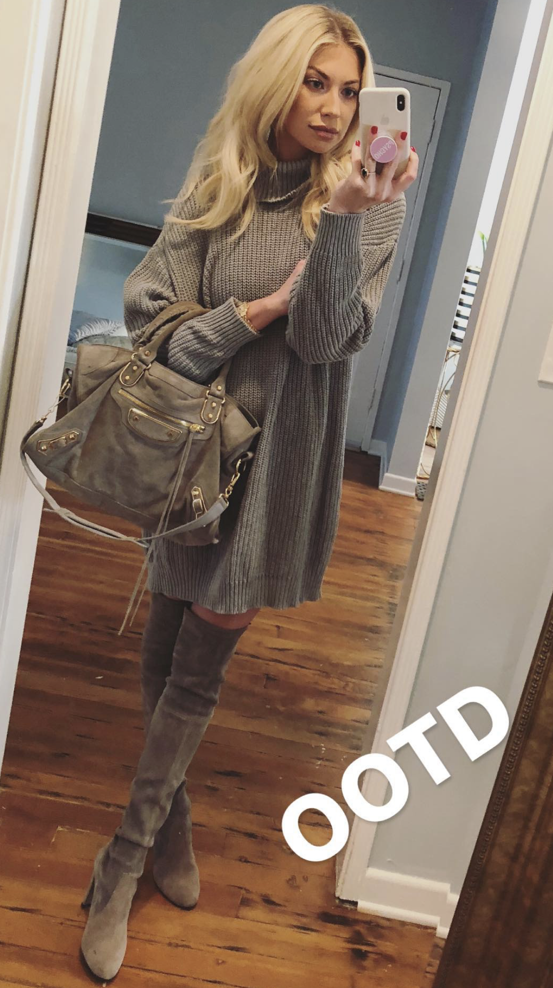 BALENCIAGA - Grey Suede Handbag