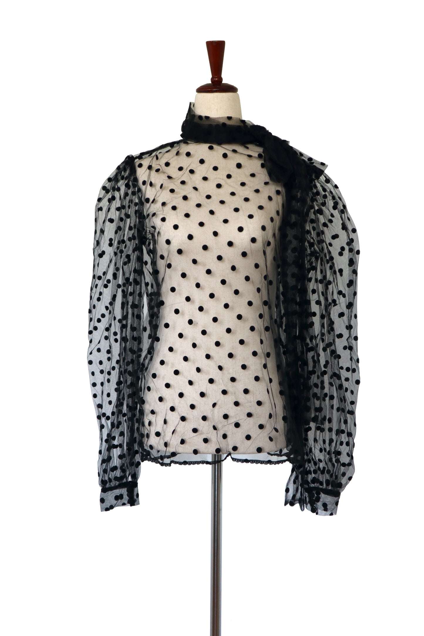 COSTARELLOS - Black Polka Dot Sheer Top - FR 40
