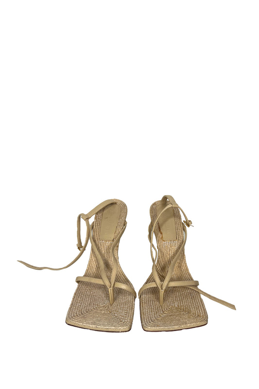 BOTTEGA VENETA - Leather/Jute Strappy Sandals - Size 38 1/2