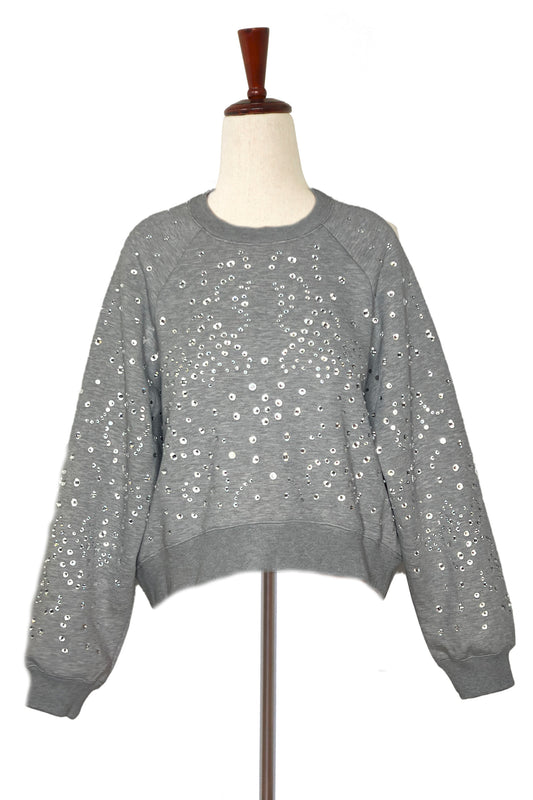 CYNTHIA ROWLEY - Grey Crystal Embellished Sweatshirt W/ TAGS - Size L