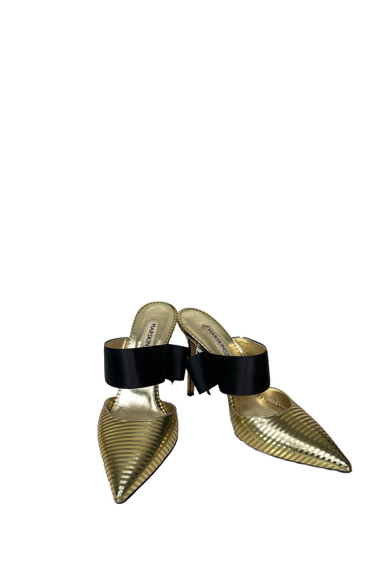 MARSKIN RYYPYY - Gold Mules With Black Ribbon - Size 38