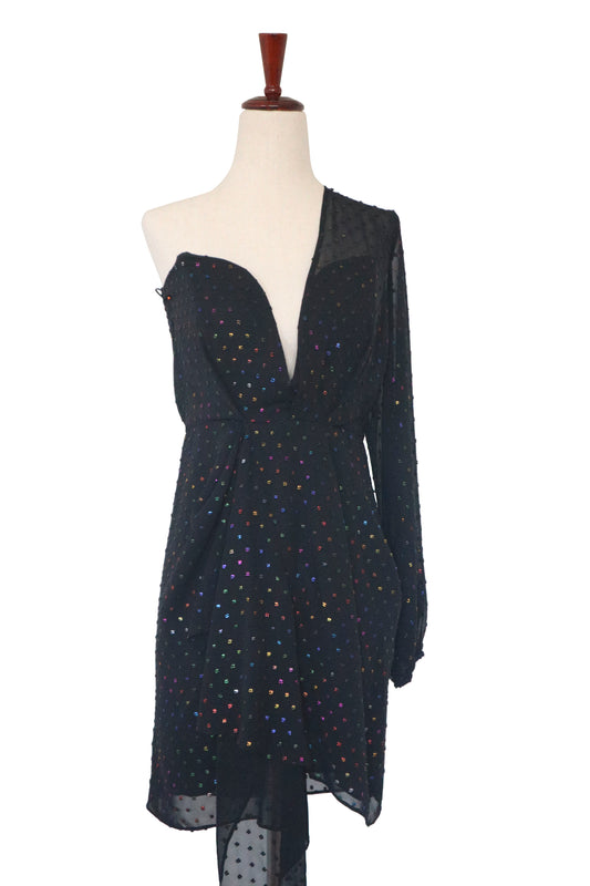 MICHELLE MASON - Black Mini Dress with Rainbow Sparkle W/ TAGS - US 2