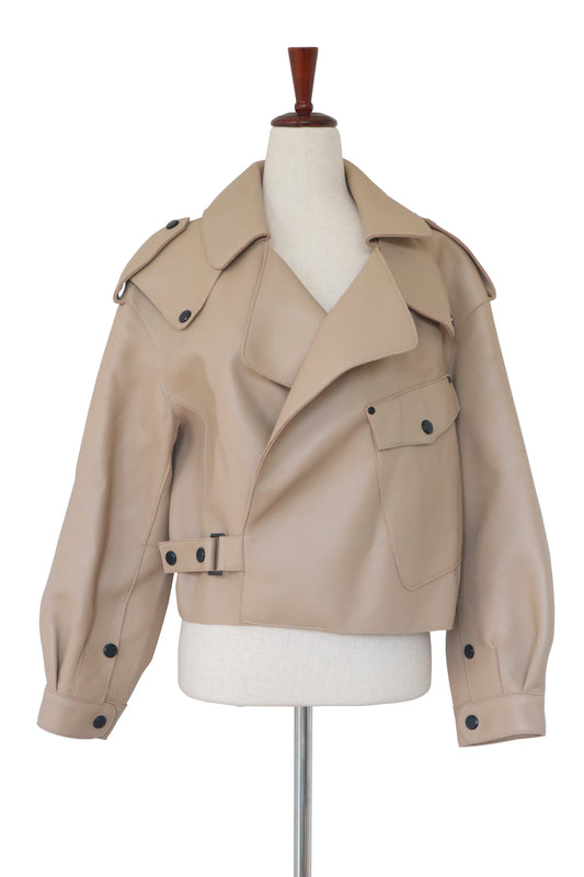 DUCIE - Leather Camel Coat - Size M