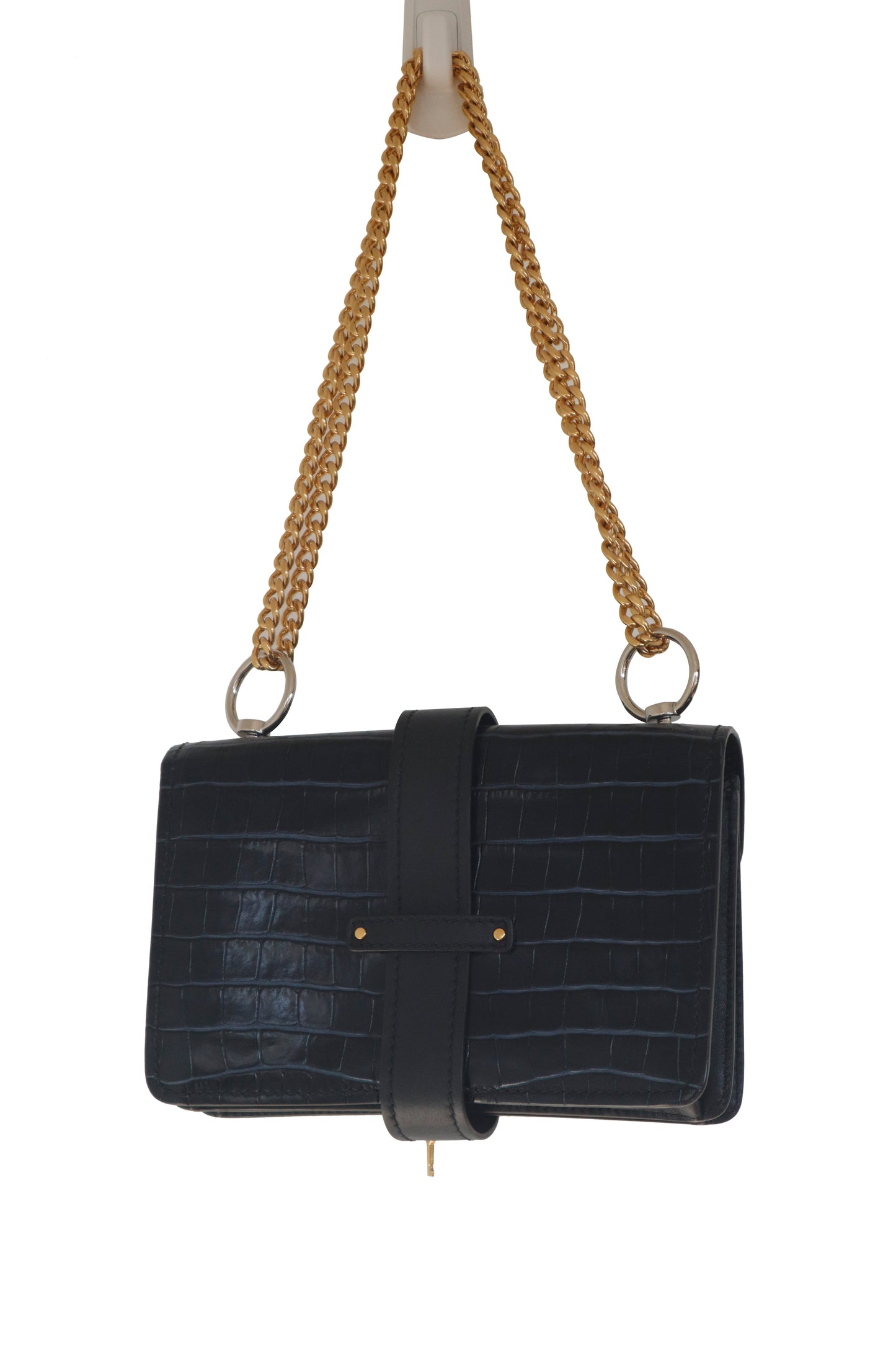 CHLOE - Navy Croc Embossed Leather Mini Aby Chain Shoulder Bag