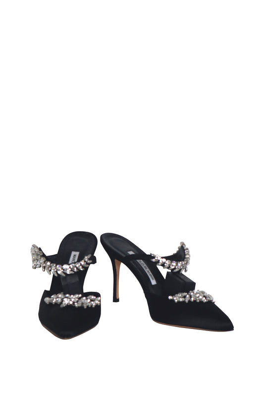 MANOLO BLAHNIK - Black Crystal Embellished Heels - Size 38.5