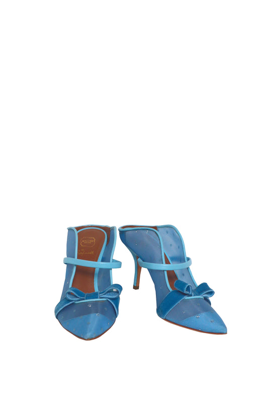 MALONE SOULIERS - Blue Bow Mule Heels - Size 37.5