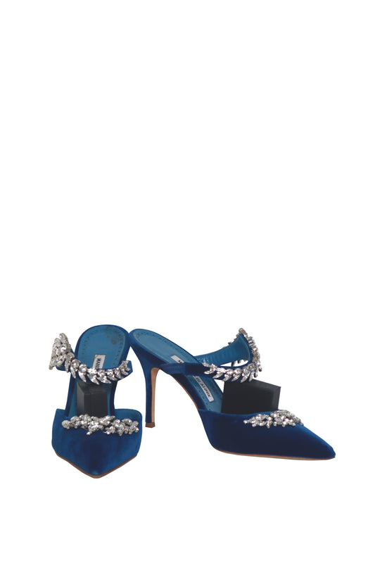 MANOLO BLAHNIK - Blue Velvet Crystal Heels - Size 38
