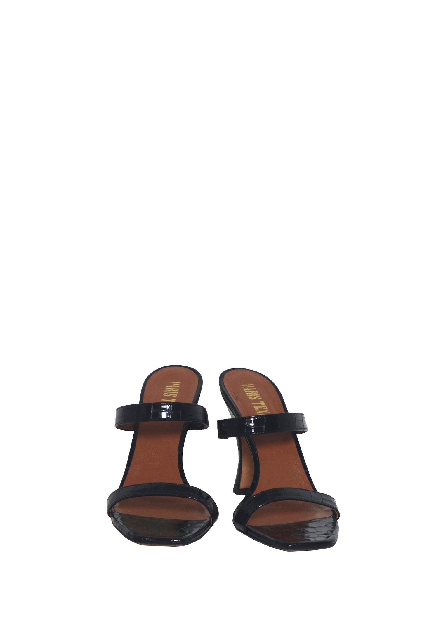 PARIS TEXAS - Black Croc Patent Sandal Heel - Size 39