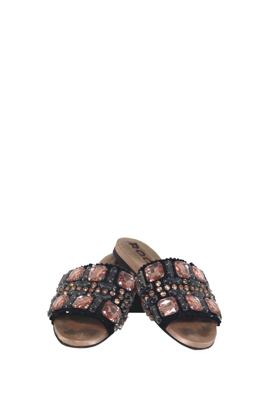 ROCHAS - Pink and Black Jewel Sandal - Size 37.5 (VERY WORN)
