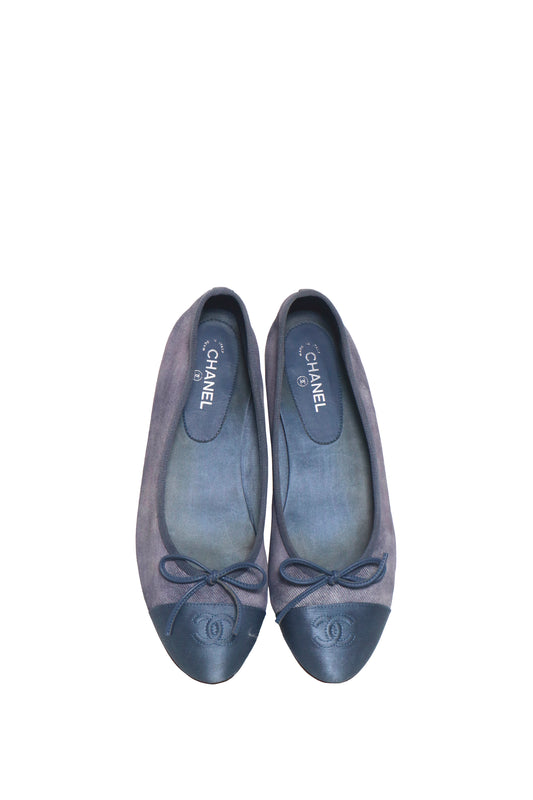 CHANEL - Blue Denim Ballet Flats - Size 37.5