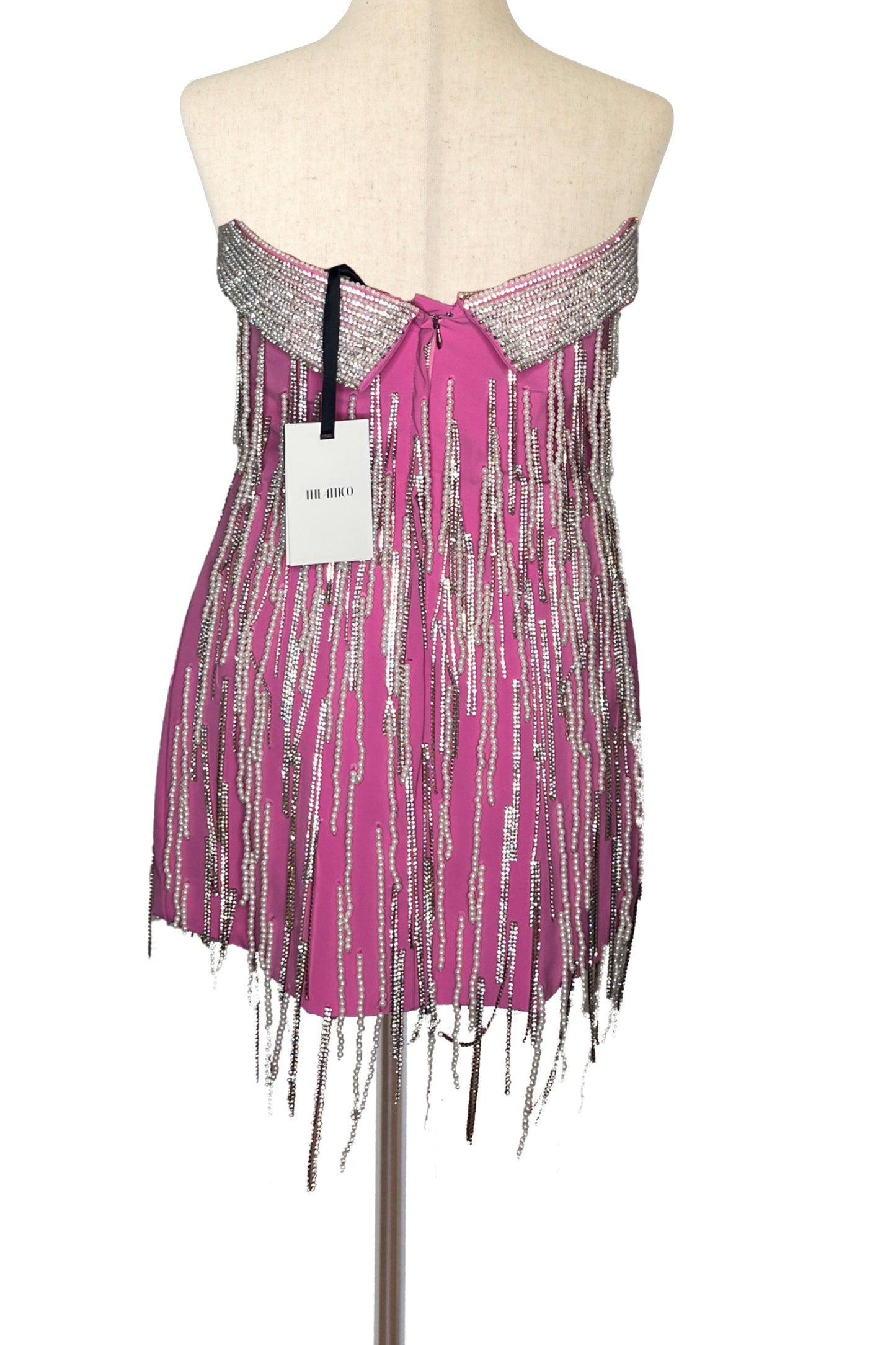 THE ATTICO - Pink Embellished Fringe Strapless Mini Dress W/ TAGS - Size 42