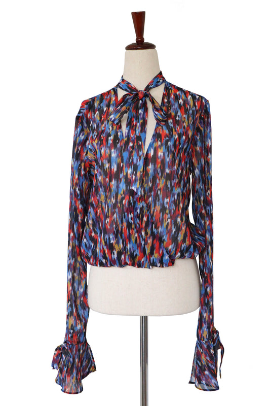HOUSE OF HARLOW - Multi Color Sheer Long Sleeve Top - Size S